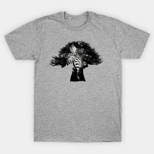 Baobab in Silhouette with Zebra Face Overlay T-Shirt